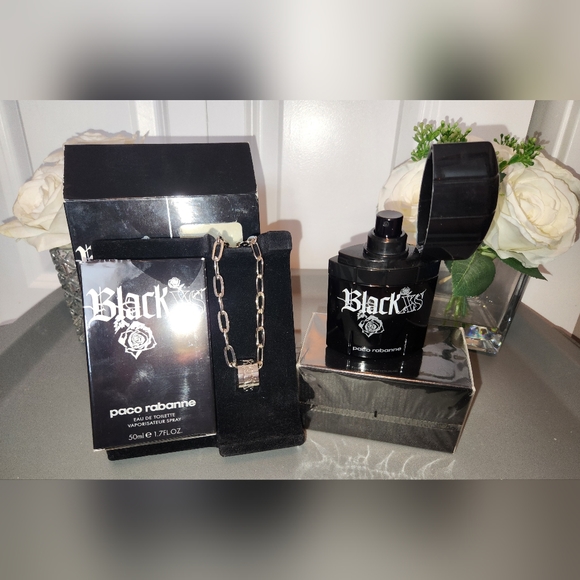 Black XS EDT for Men by Paco Rabanne with Bonus Silvertone Chain & Pendant/Ring - Picture 16 of 16